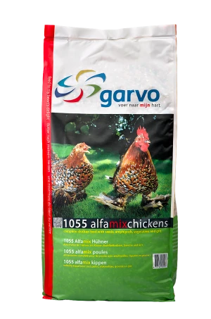 Garvo 2055 Alfamix Chickens-16kg, Amestec complet de cereale cu pelete și creveți de apă dulce pentru găini adulte